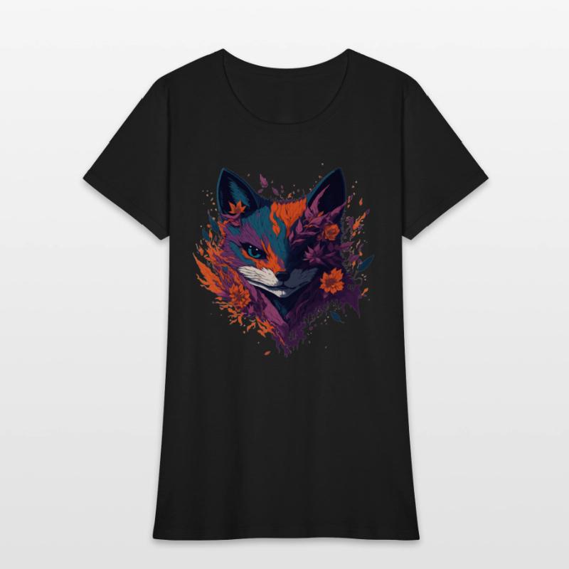 Floral Ninja Fox, Flower Fire Splash Illustration