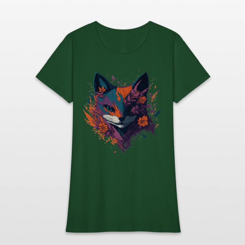 Floral Ninja Fox, Flower Fire Splash Illustration
