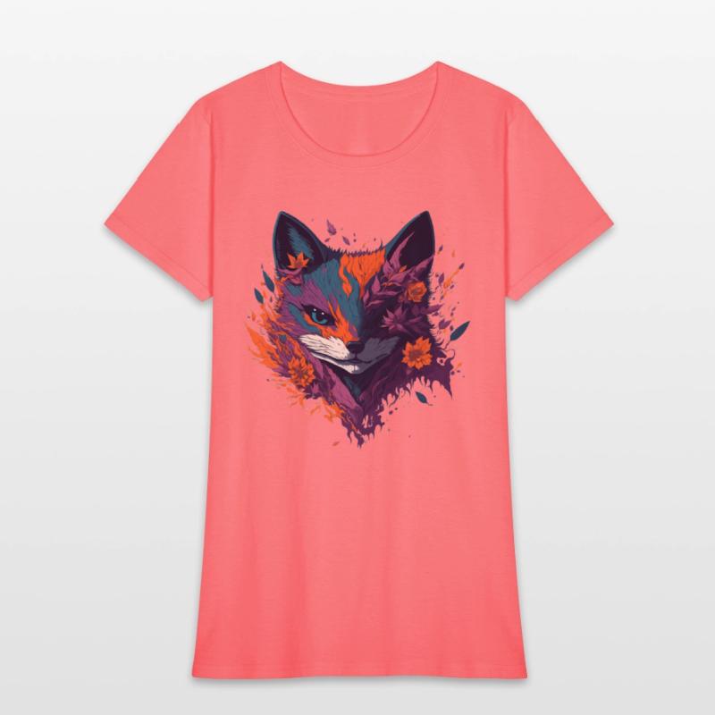 Floral Ninja Fox, Flower Fire Splash Illustration