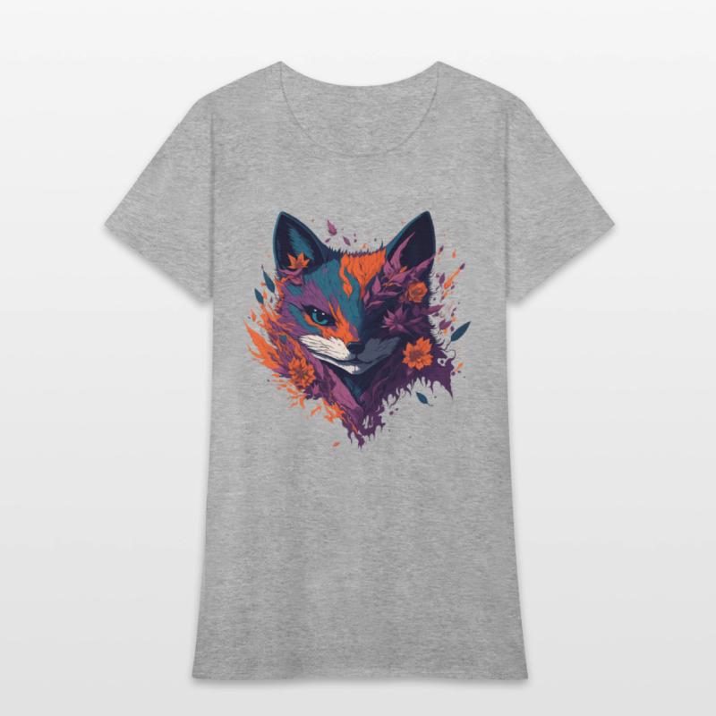 Floral Ninja Fox, Flower Fire Splash Illustration