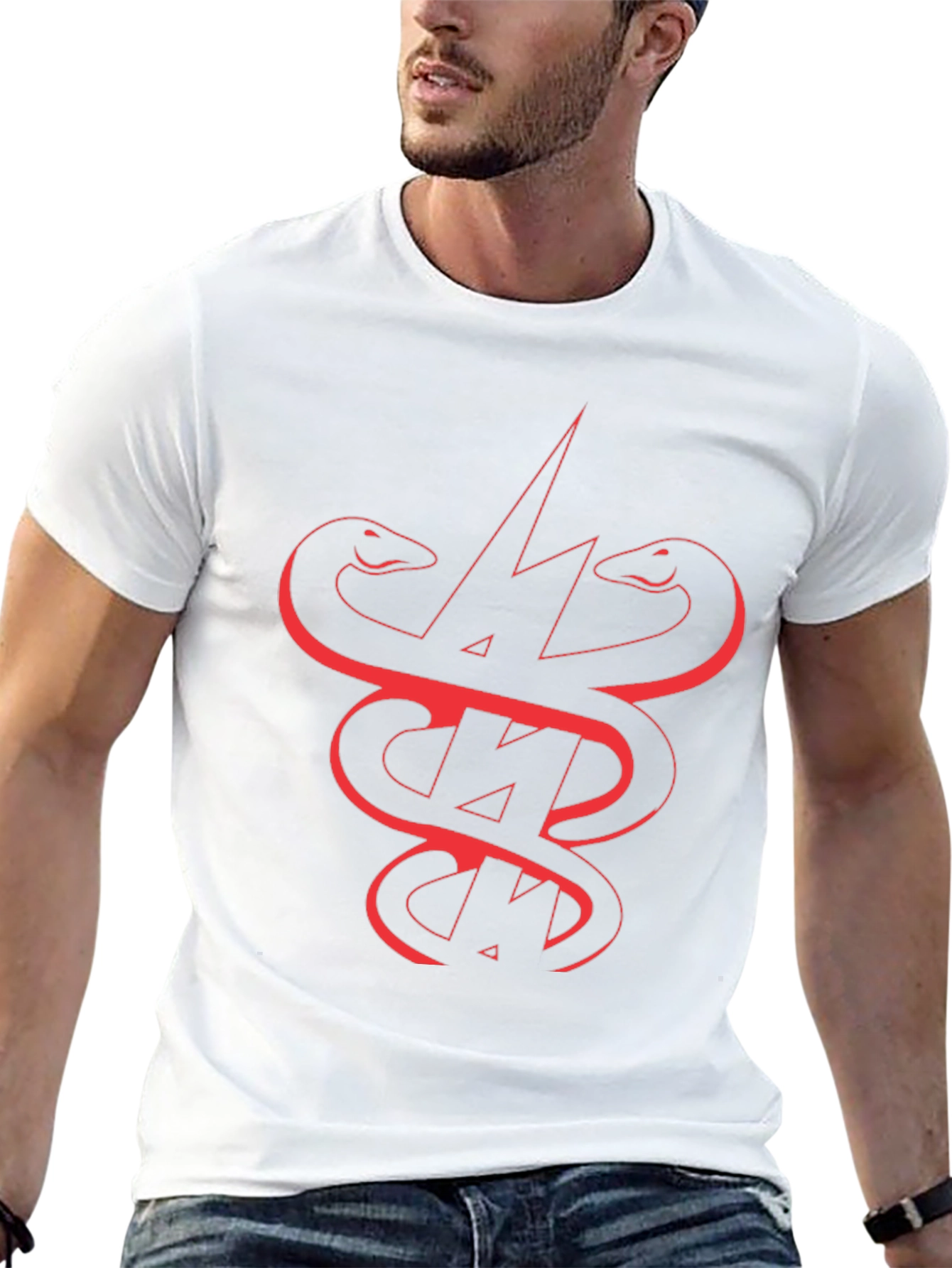 Black T-Shirt with Snake and Lightning Bolt Graphic