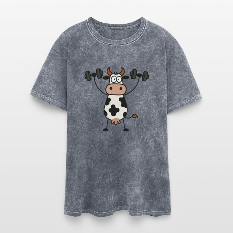 Funny cow with dumbbells workout fitness bodybuild