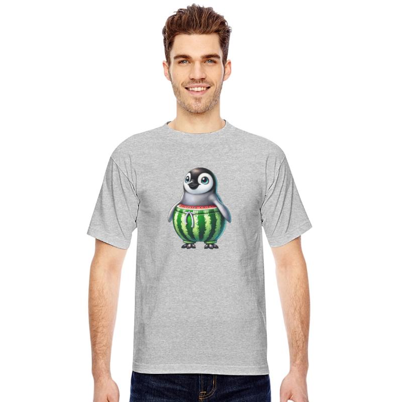 Funny penguin with watermelon fruity whimsical
