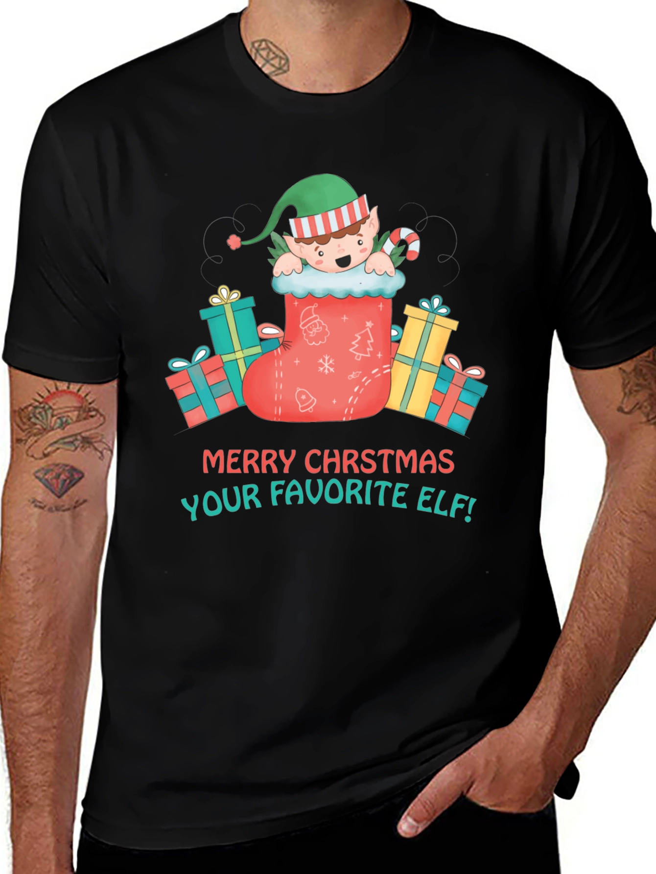 Merry Christmas Elf Graphic T-Shirt