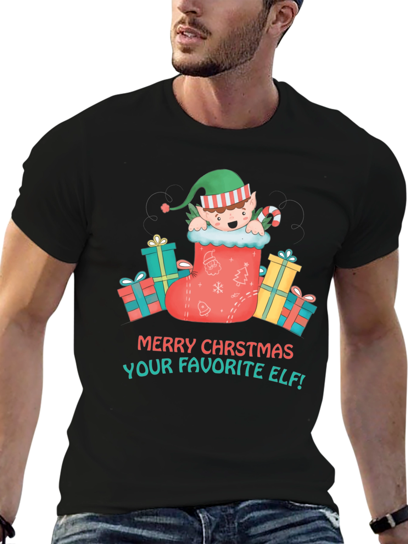 Merry Christmas Elf Graphic T-Shirt