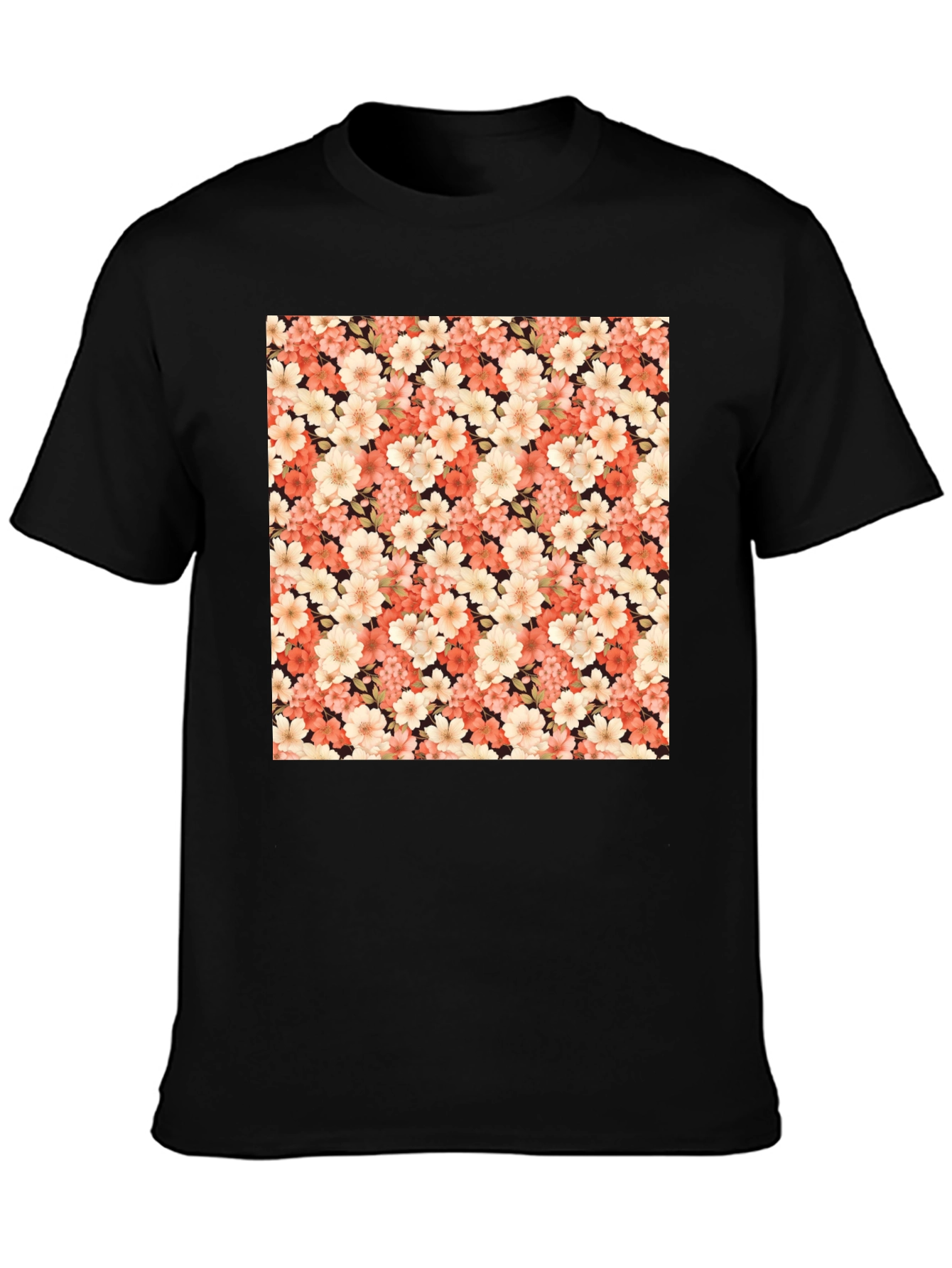 Floral Pattern Black T-Shirt