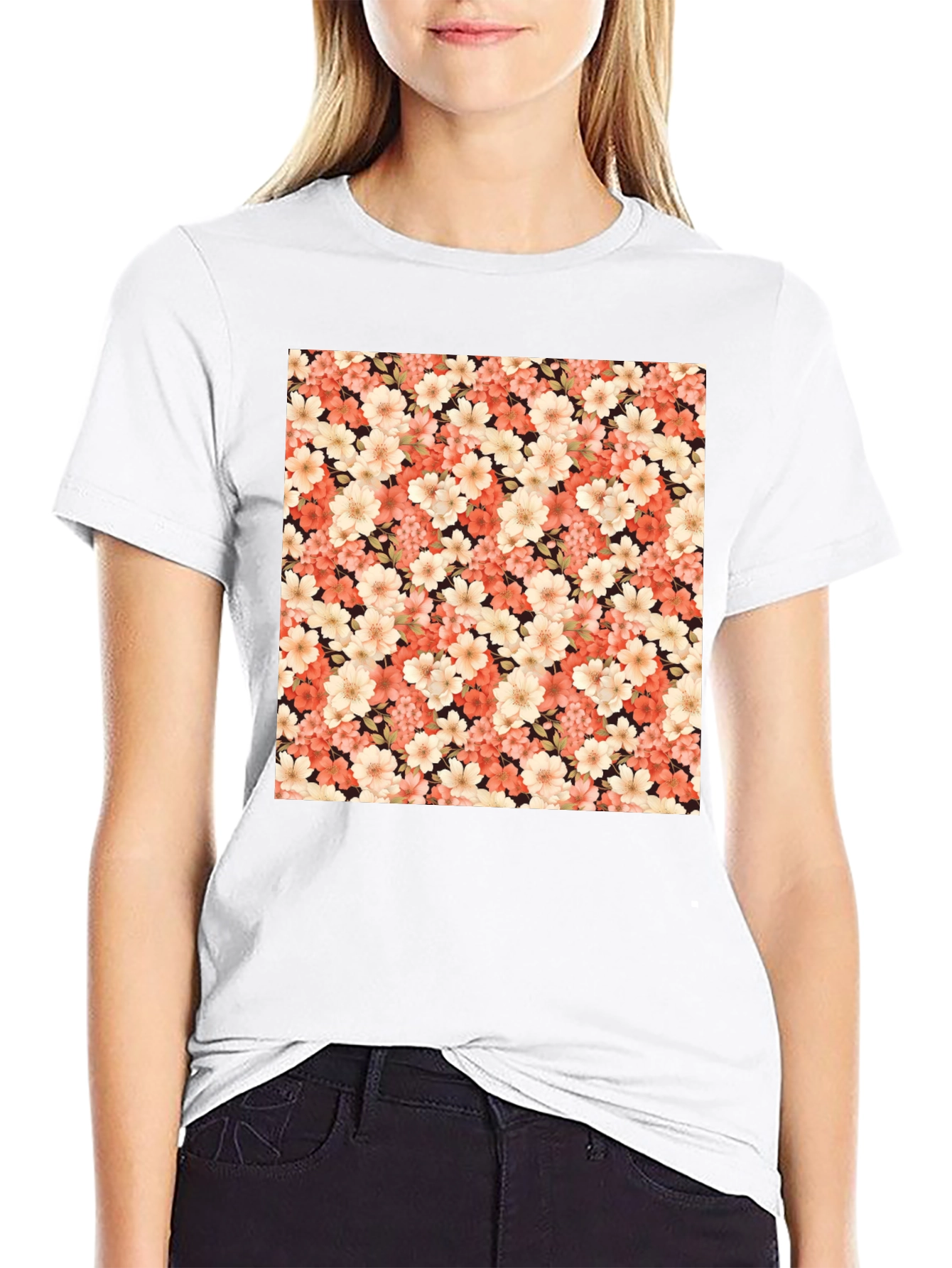 Floral Pattern Black T-Shirt
