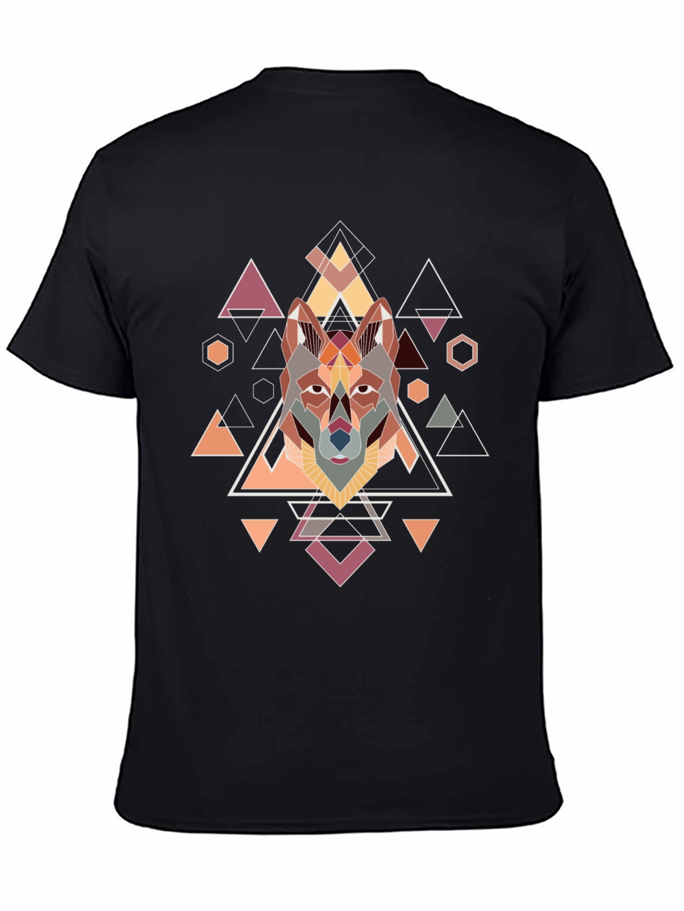 Geometric Wolf Graphic Black T-Shirt