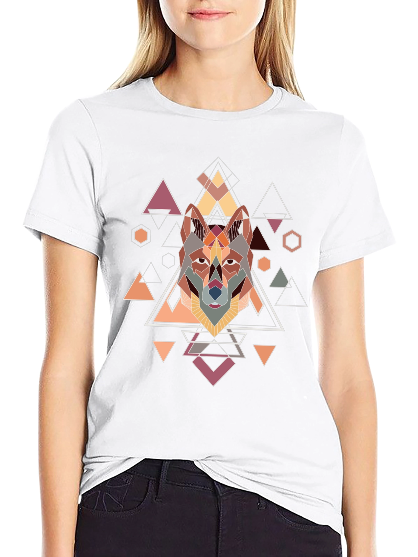 Geometric Wolf Graphic Black T-Shirt