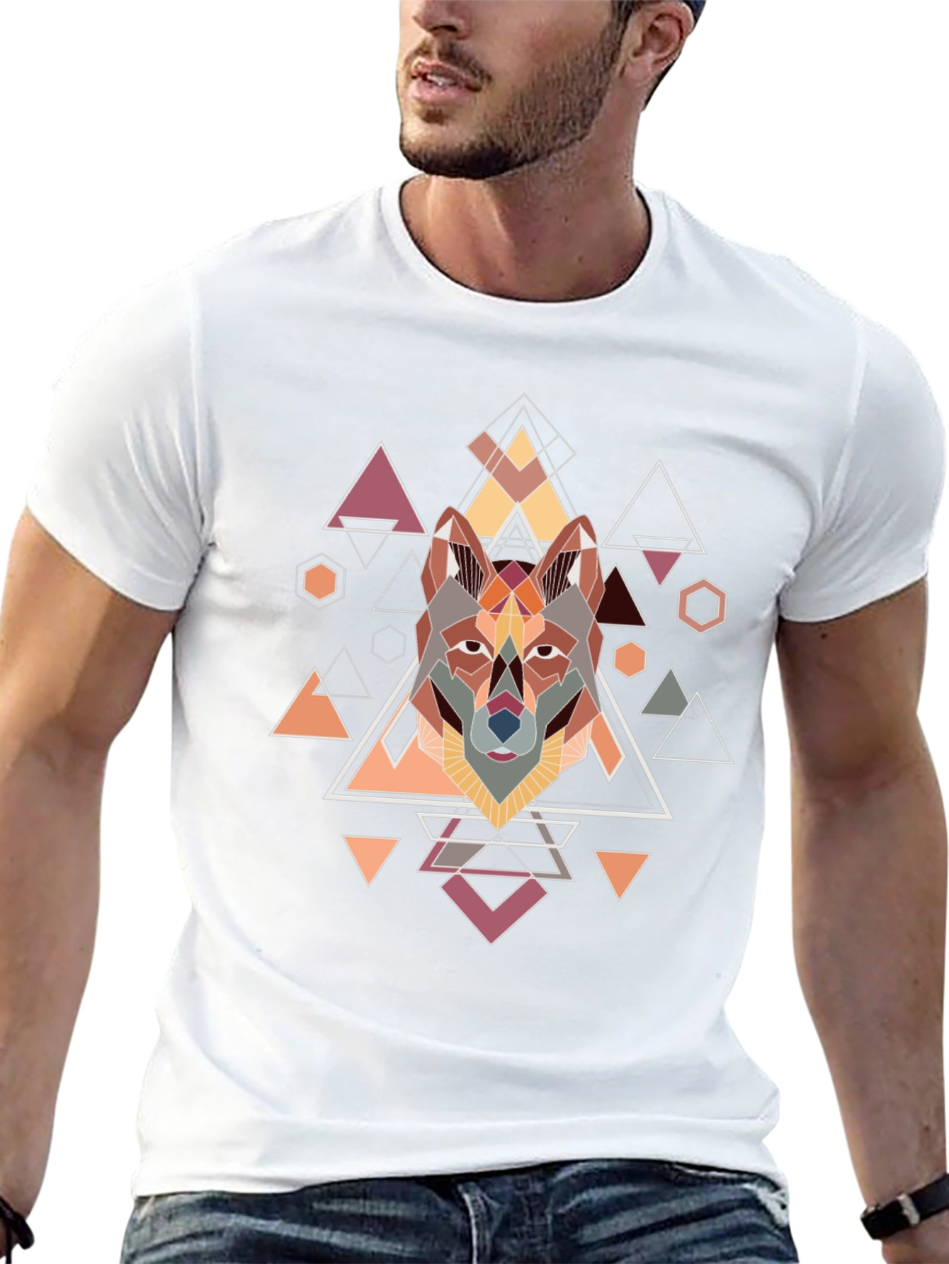 Geometric Wolf Graphic Black T-Shirt