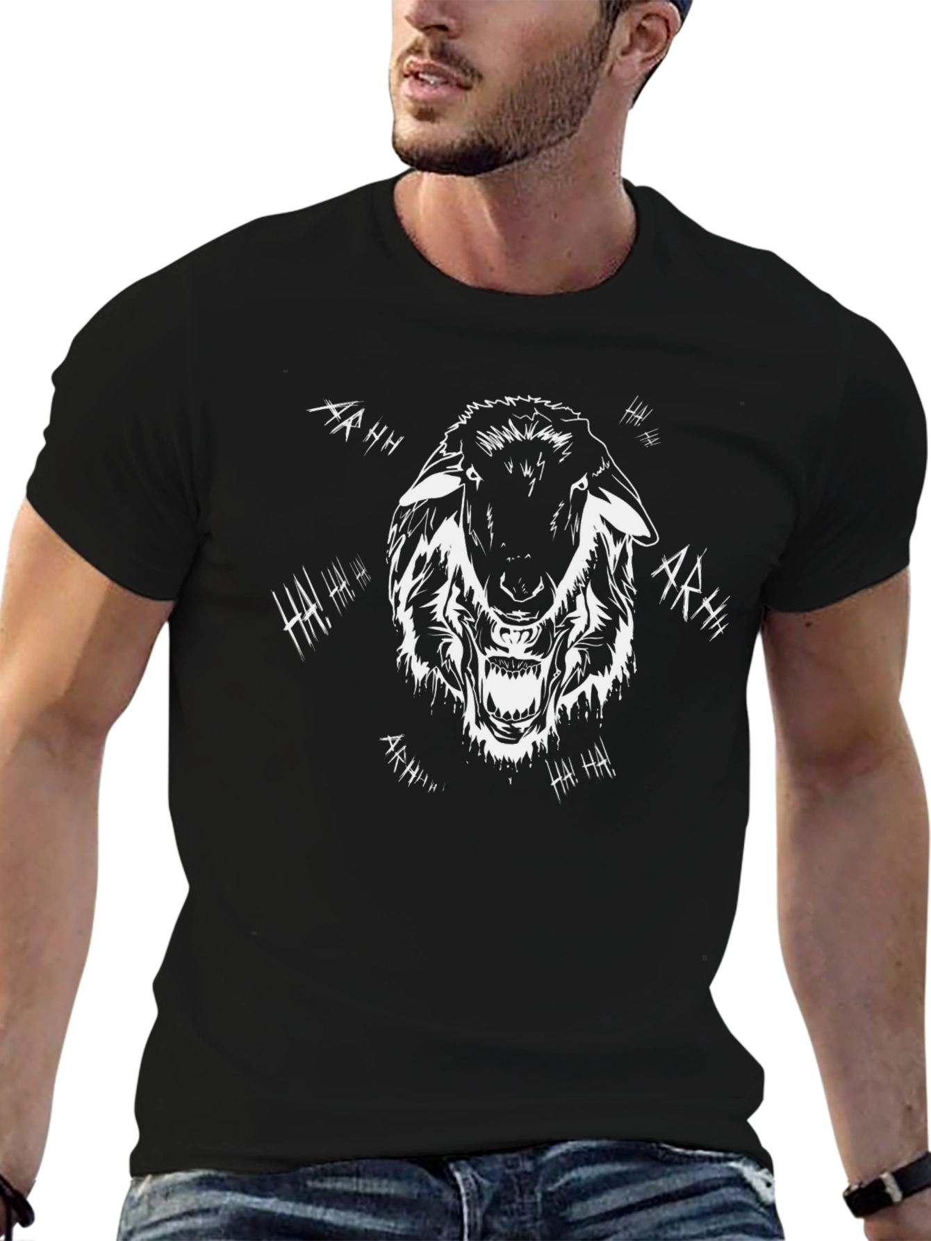 Mens Black Graphic Tee - Angry Sheep Design