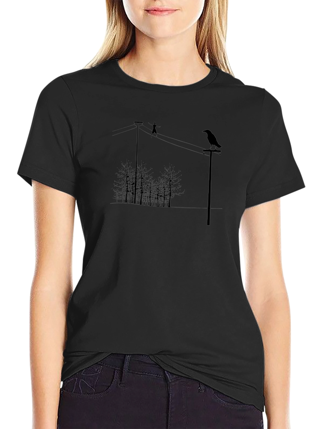 Raven on Wire Graphic Tee - Mens Black T-Shirt