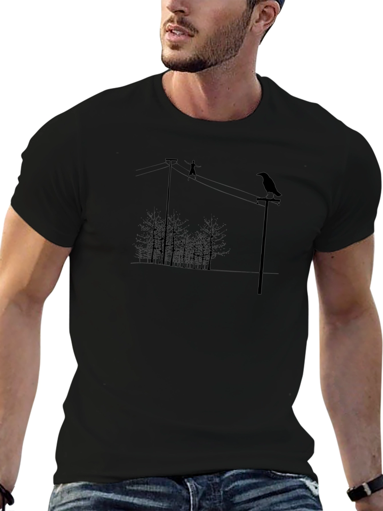 Raven on Wire Graphic Tee - Mens Black T-Shirt