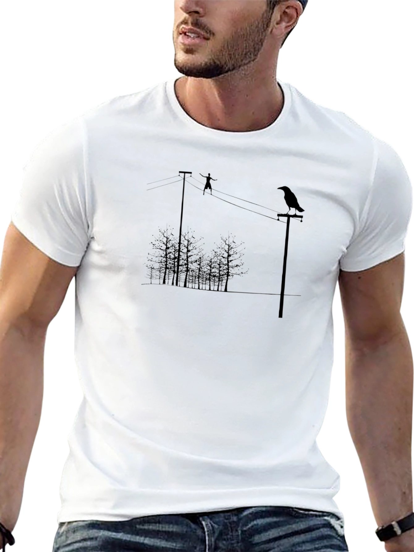 Raven on Wire Graphic Tee - Mens Black T-Shirt