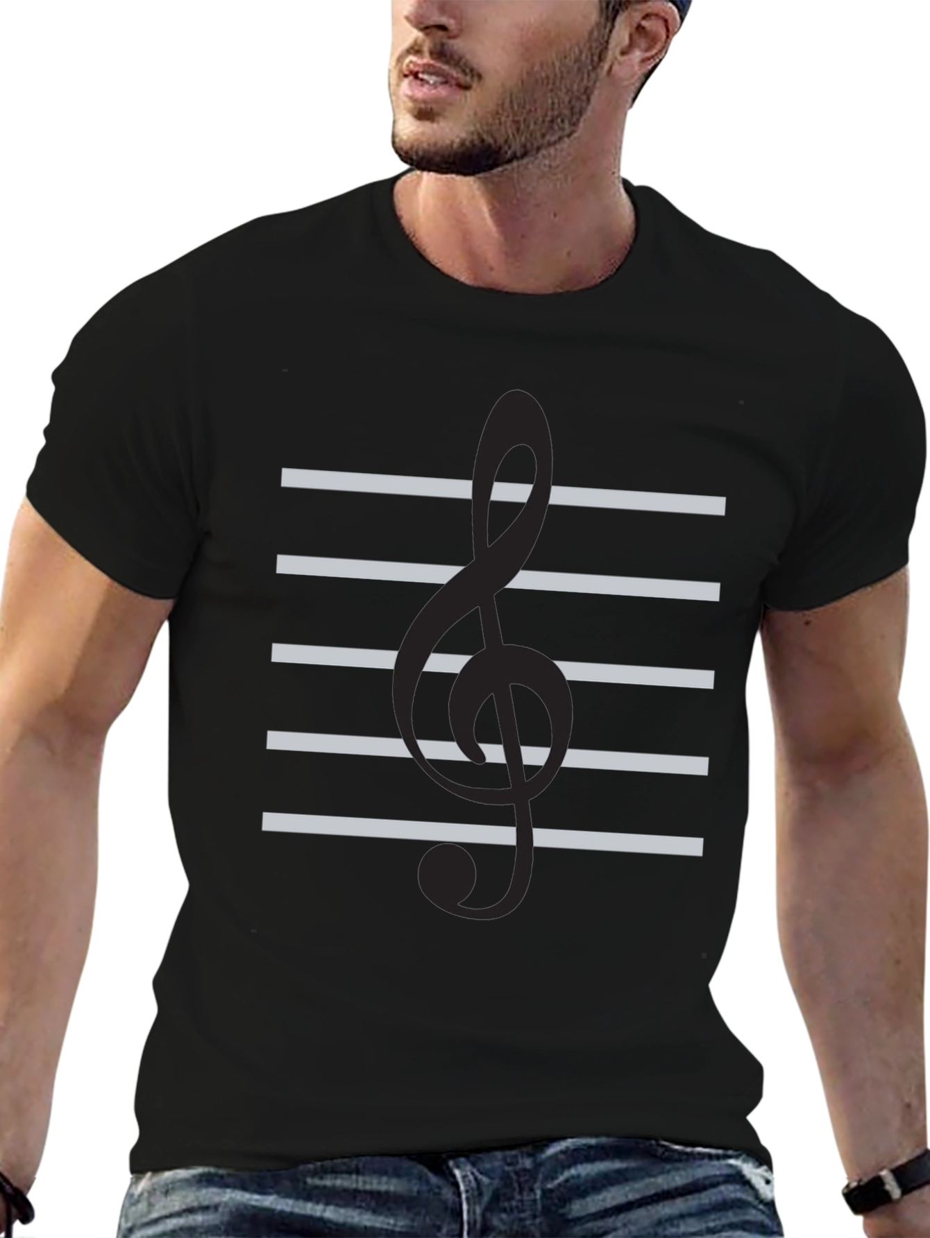Musical Staff Graphic Tee - Black Cotton T-Shirt
