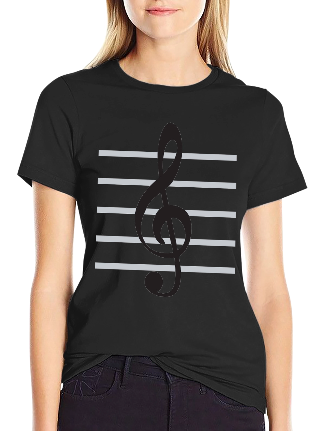 Musical Staff Graphic Tee - Black Cotton T-Shirt