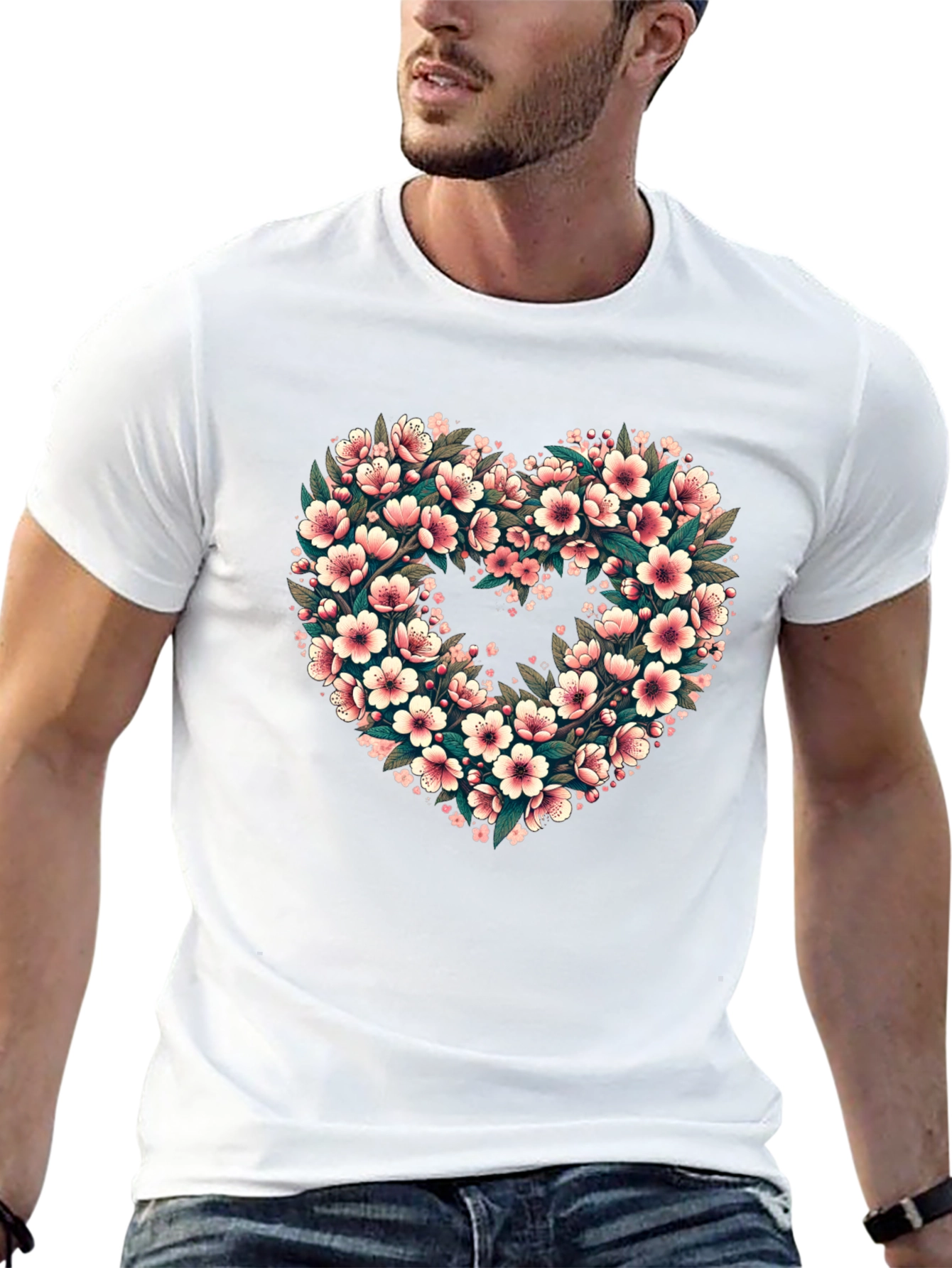Floral Heart Tee - Black Graphic T-Shirt