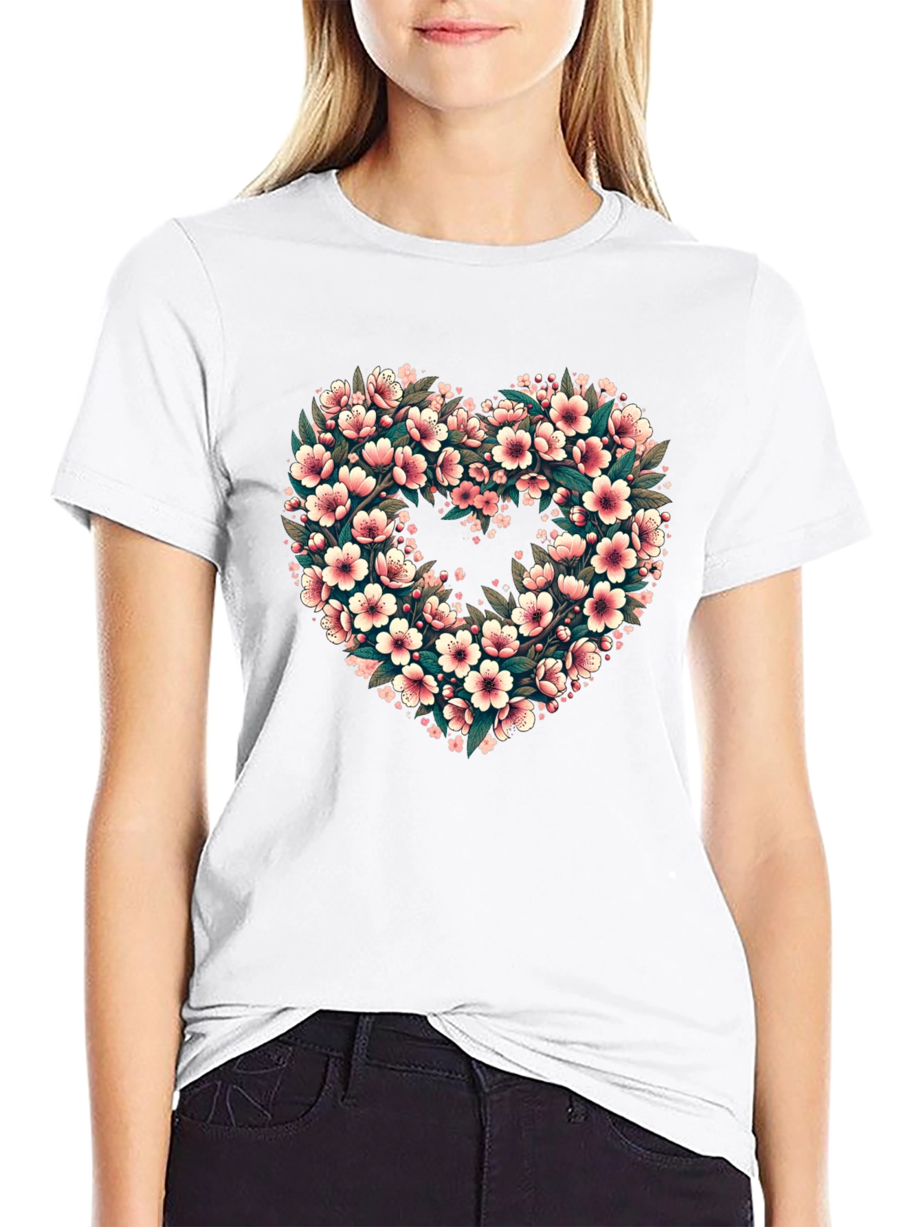 Floral Heart Tee - Black Graphic T-Shirt