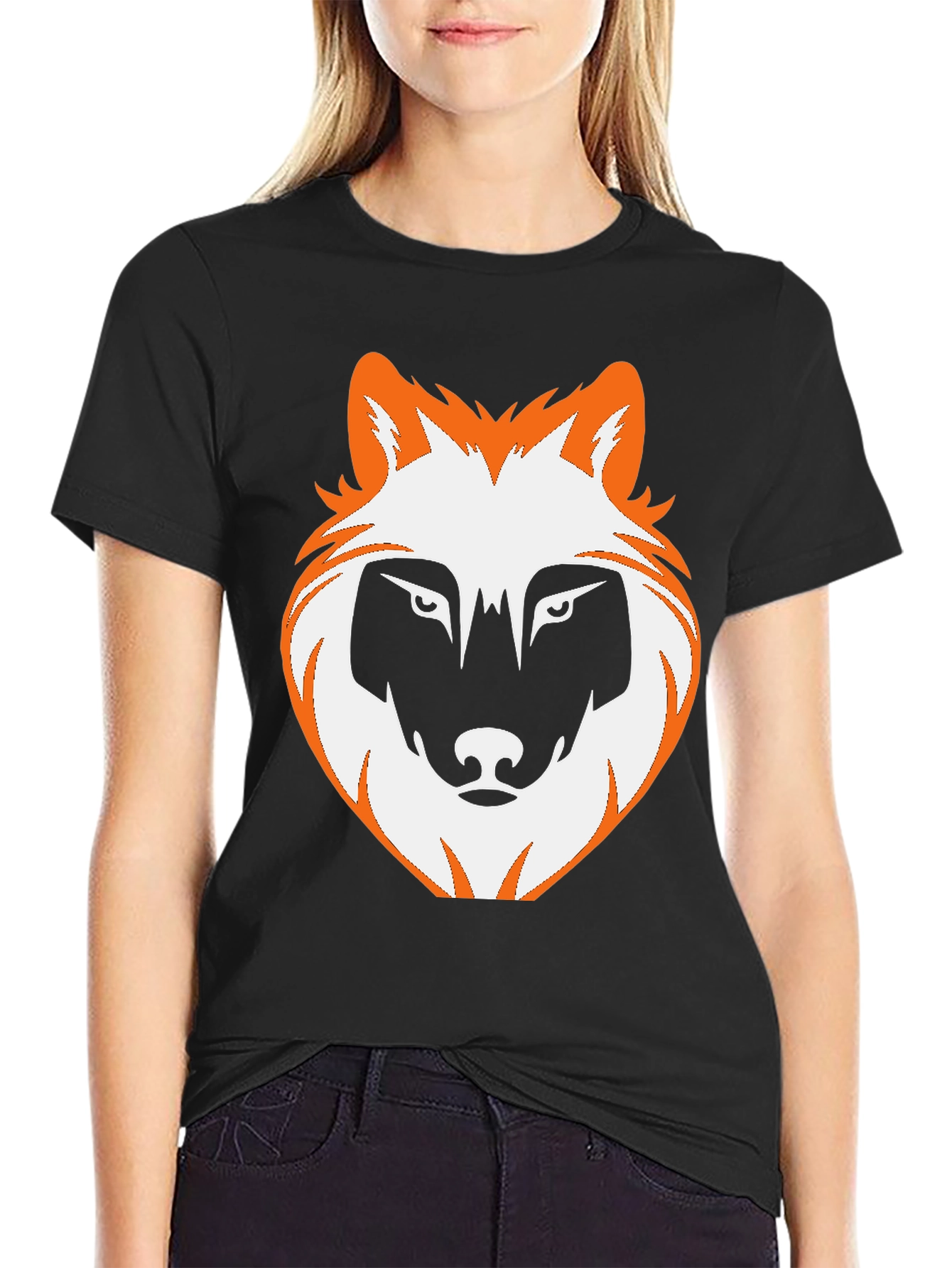 Wolf Graphic Print Tee - Black Casual T-Shirt