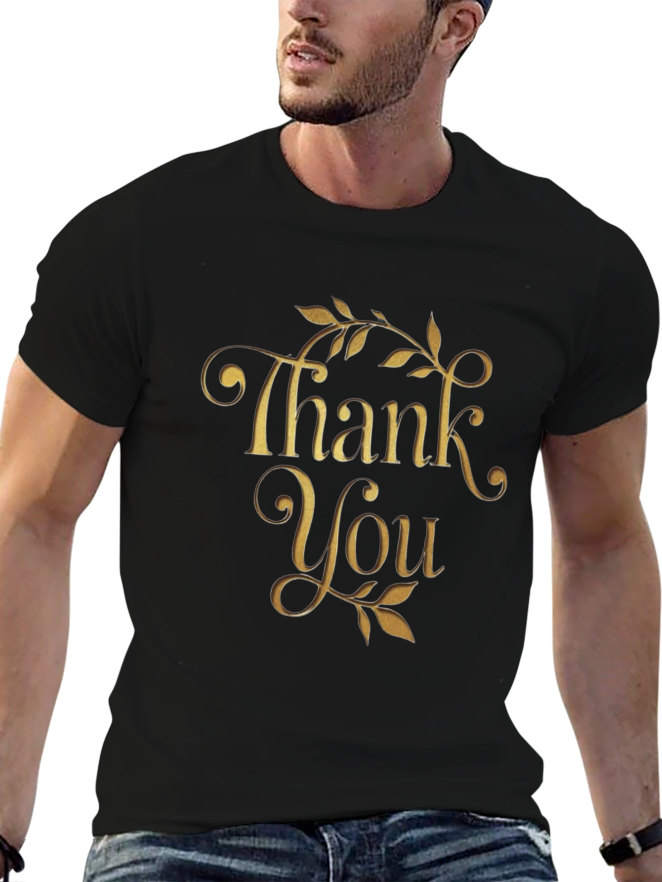 Thank You Graphic Tee - Black Cotton Blend