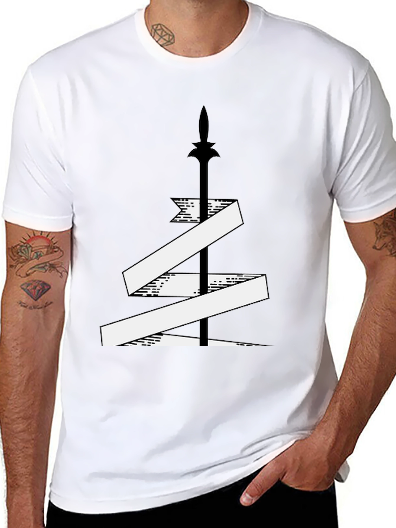 Spear and Ribbon Graphic Tee - Cool Design