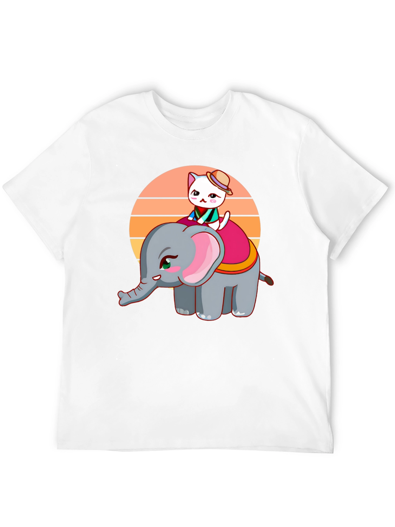 Cute Cartoon Elephant and Cat Graphic Tee
