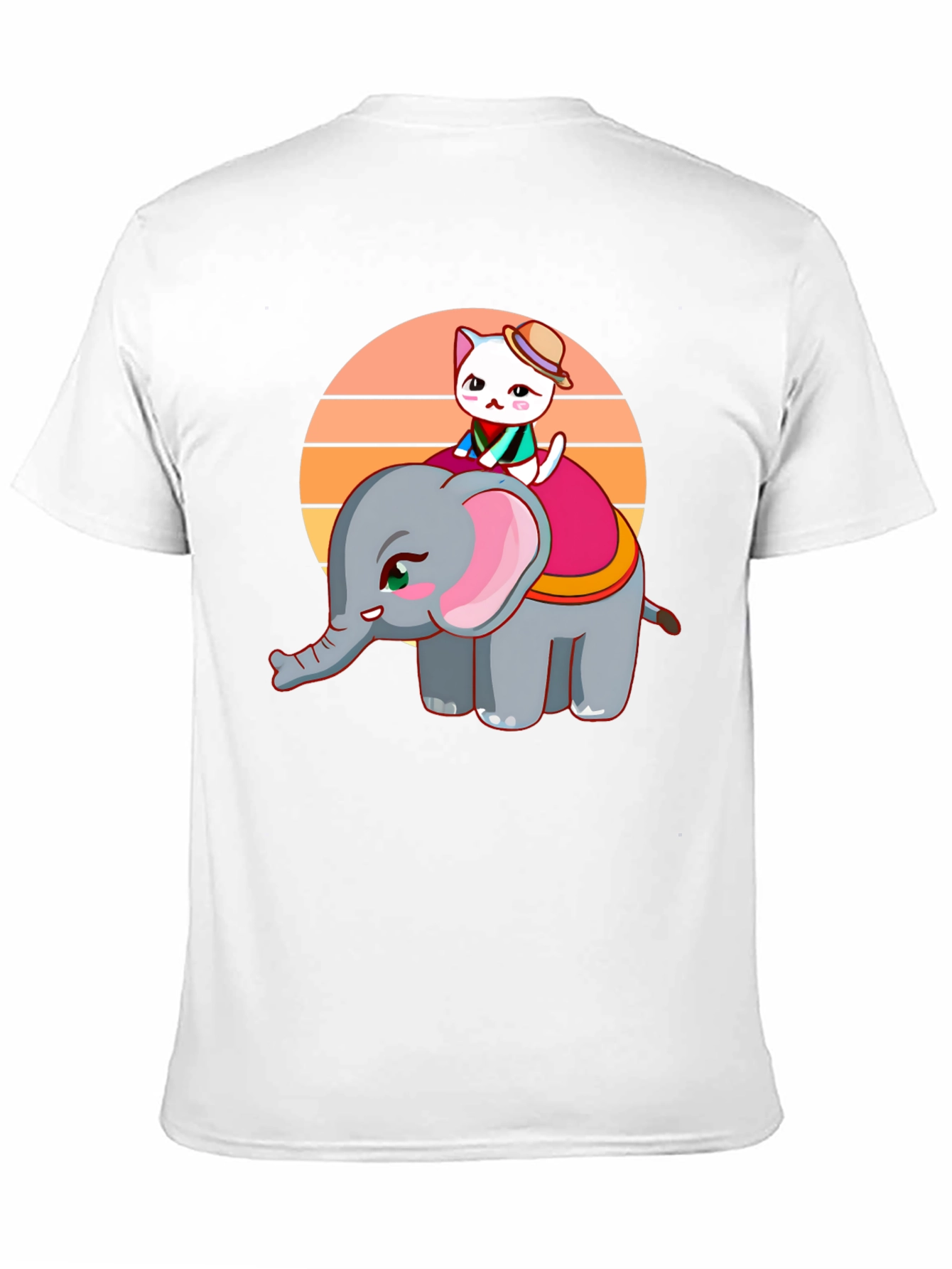 Cute Cartoon Elephant and Cat Graphic Tee
