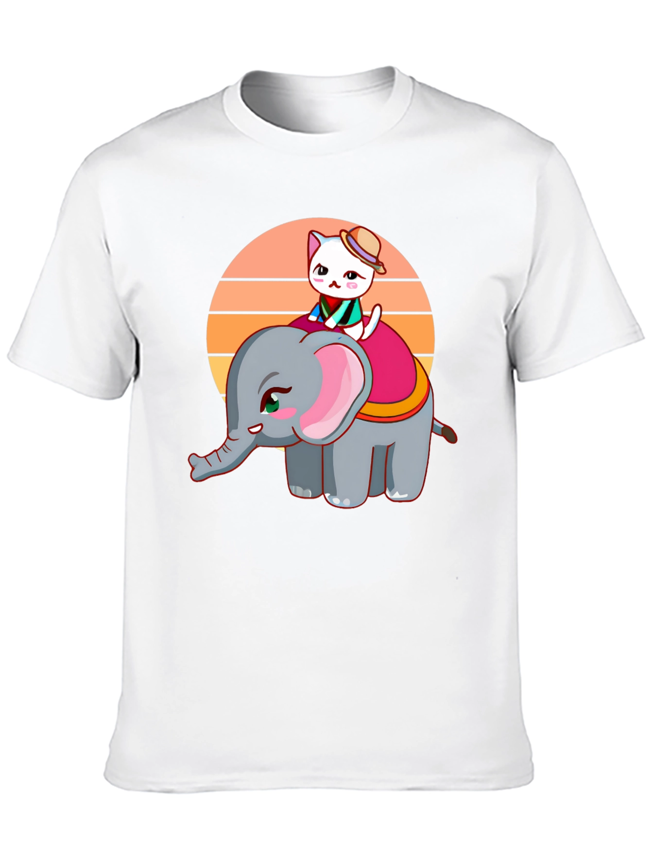 Cute Cartoon Elephant and Cat Graphic Tee