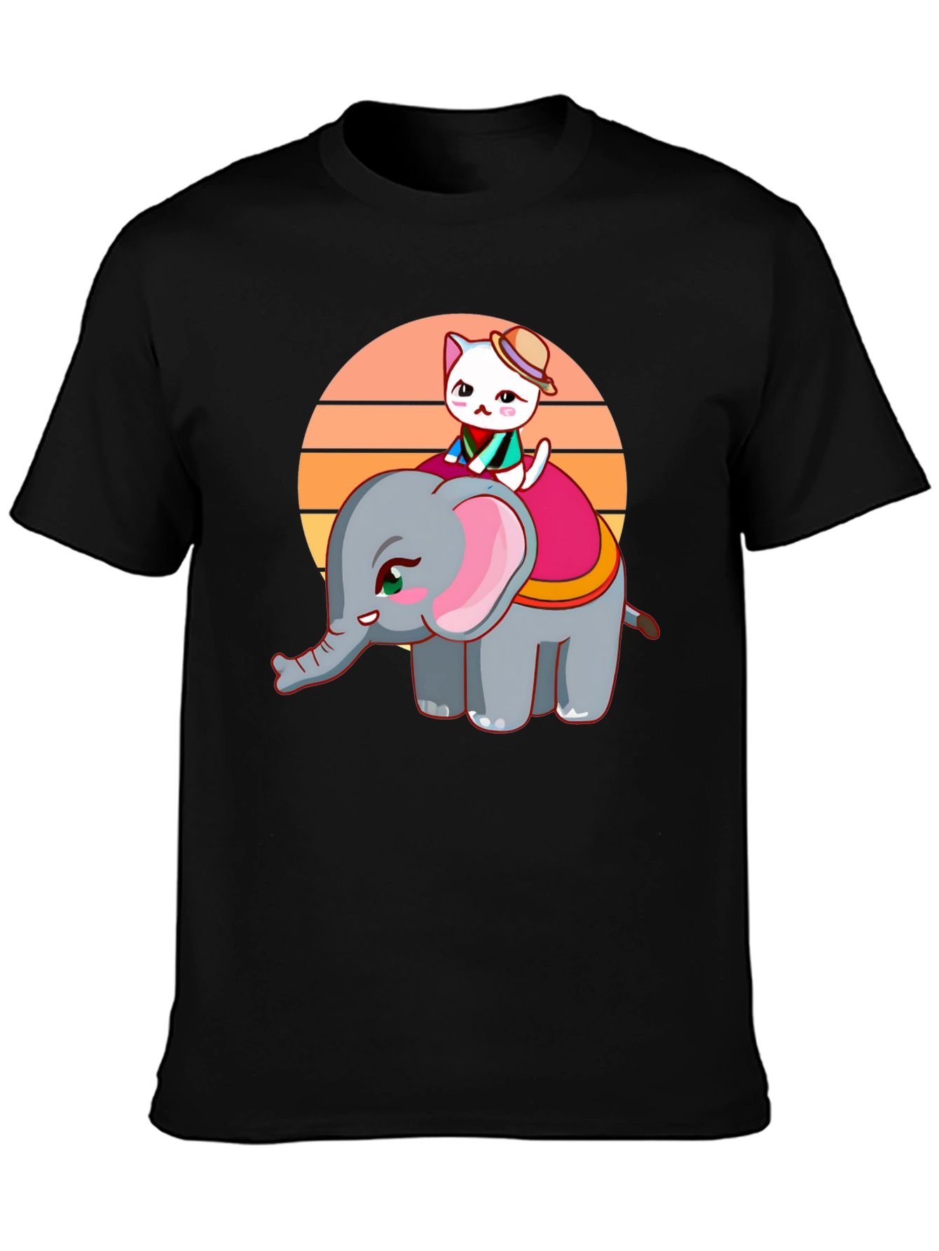 Cute Cartoon Elephant and Cat Graphic Tee
