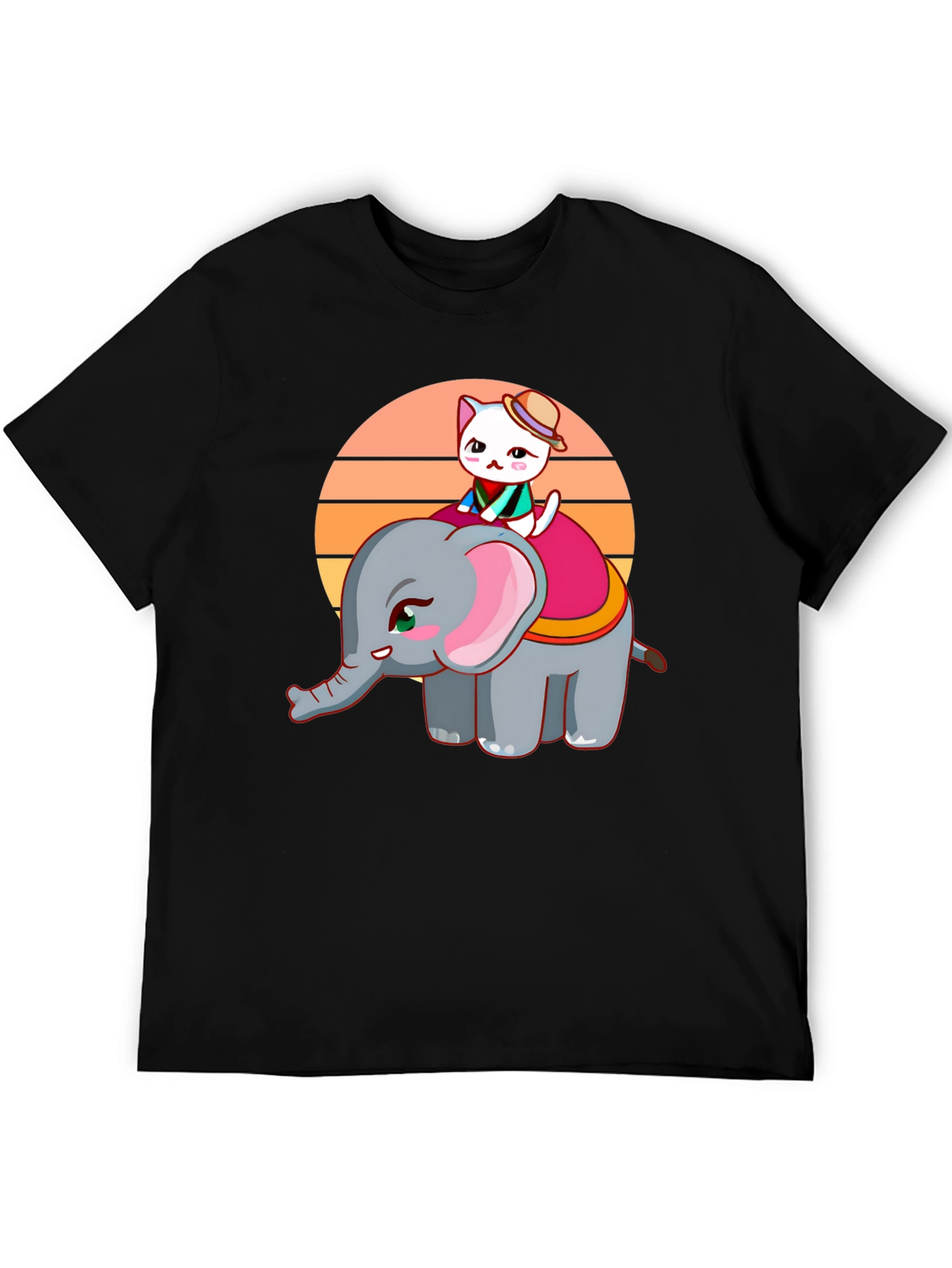 Cute Cartoon Elephant and Cat Graphic Tee