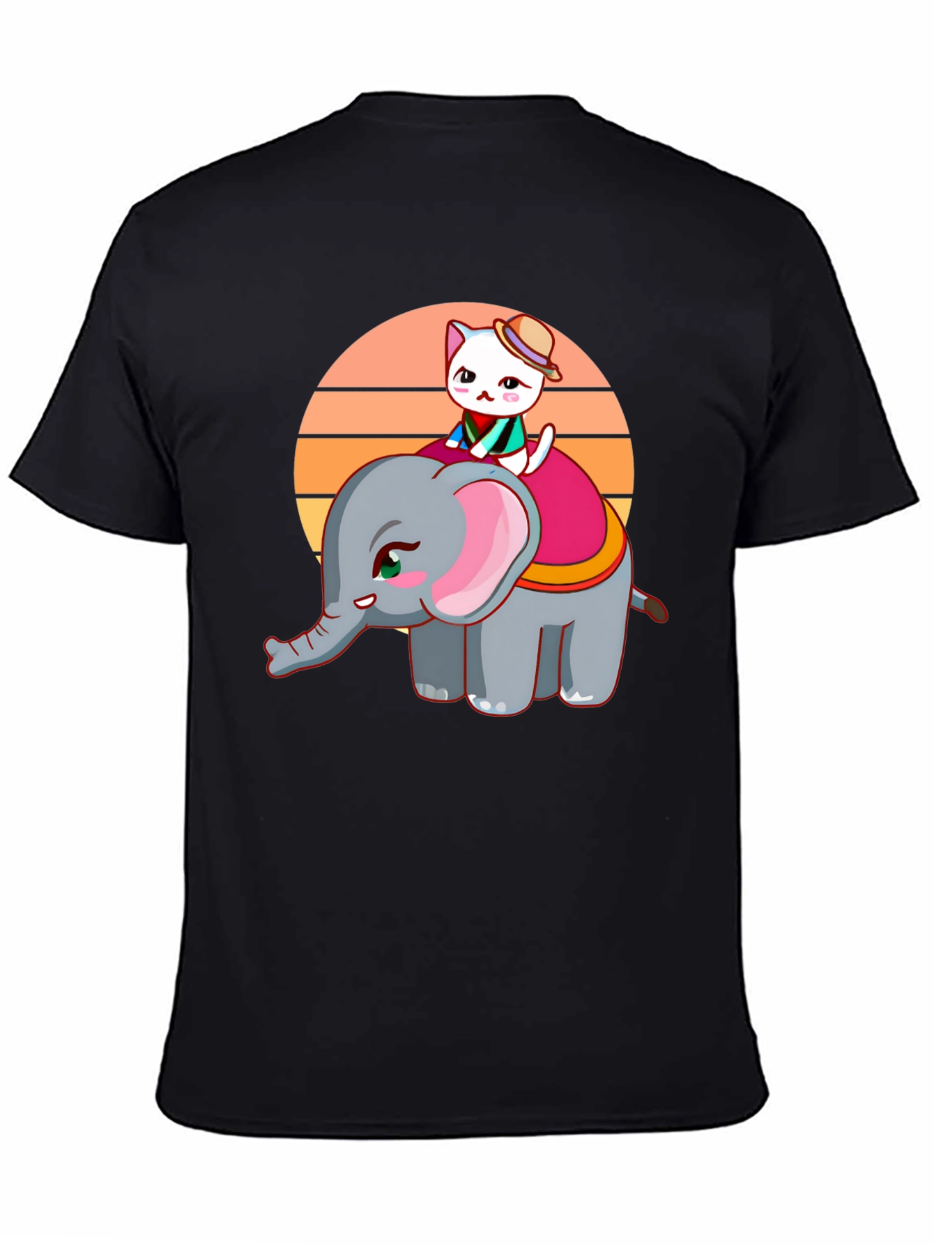 Cute Cartoon Elephant and Cat Graphic Tee