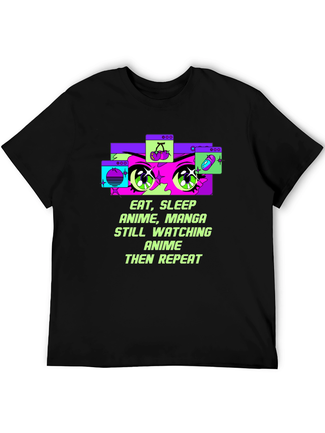 Eat Sleep Anime Repeat Black T-Shirt