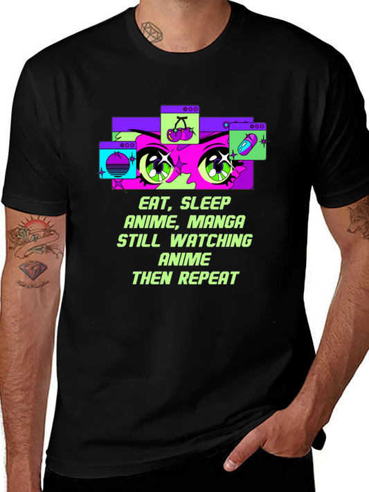 Eat Sleep Anime Repeat Black T-Shirt