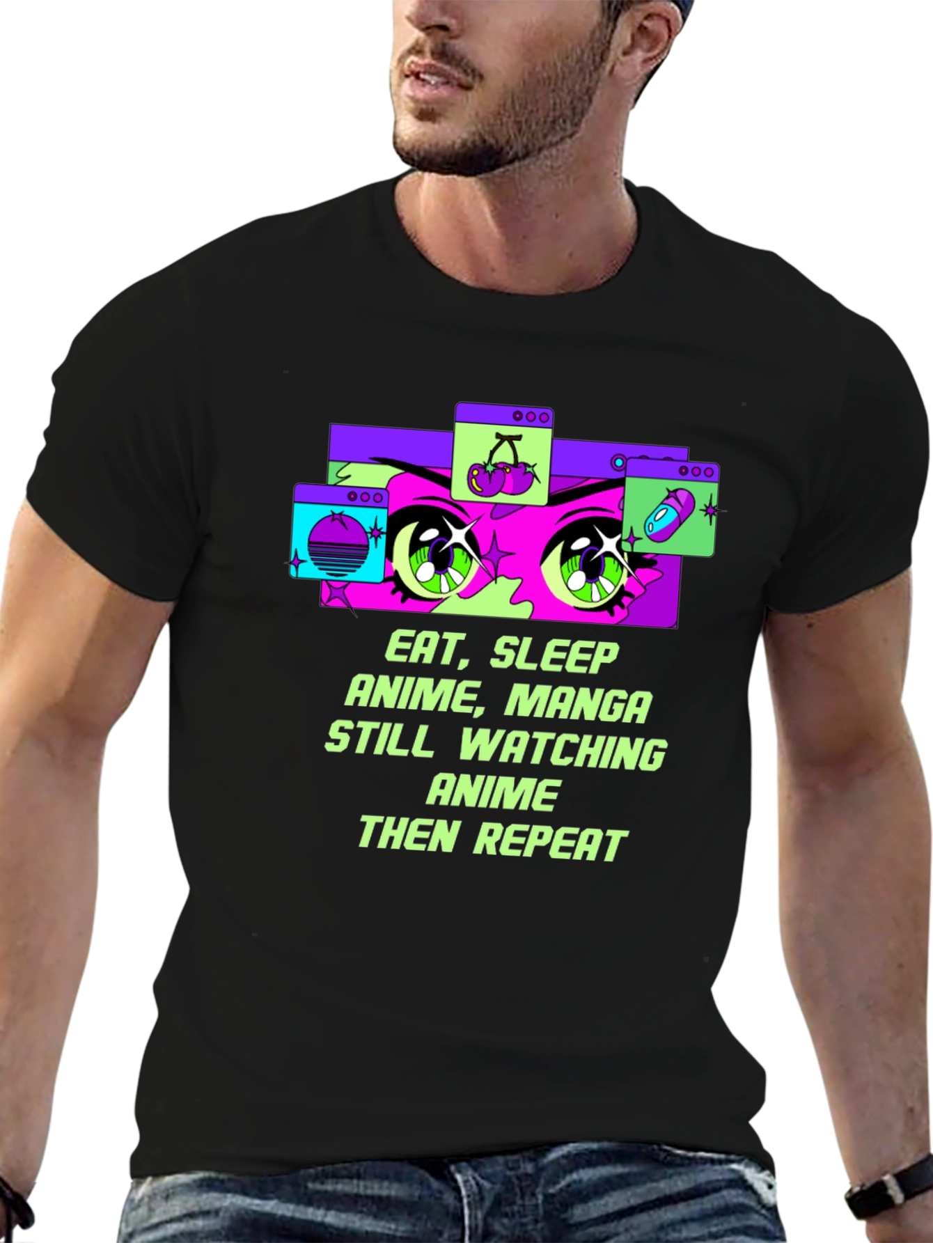 Eat Sleep Anime Repeat Black T-Shirt