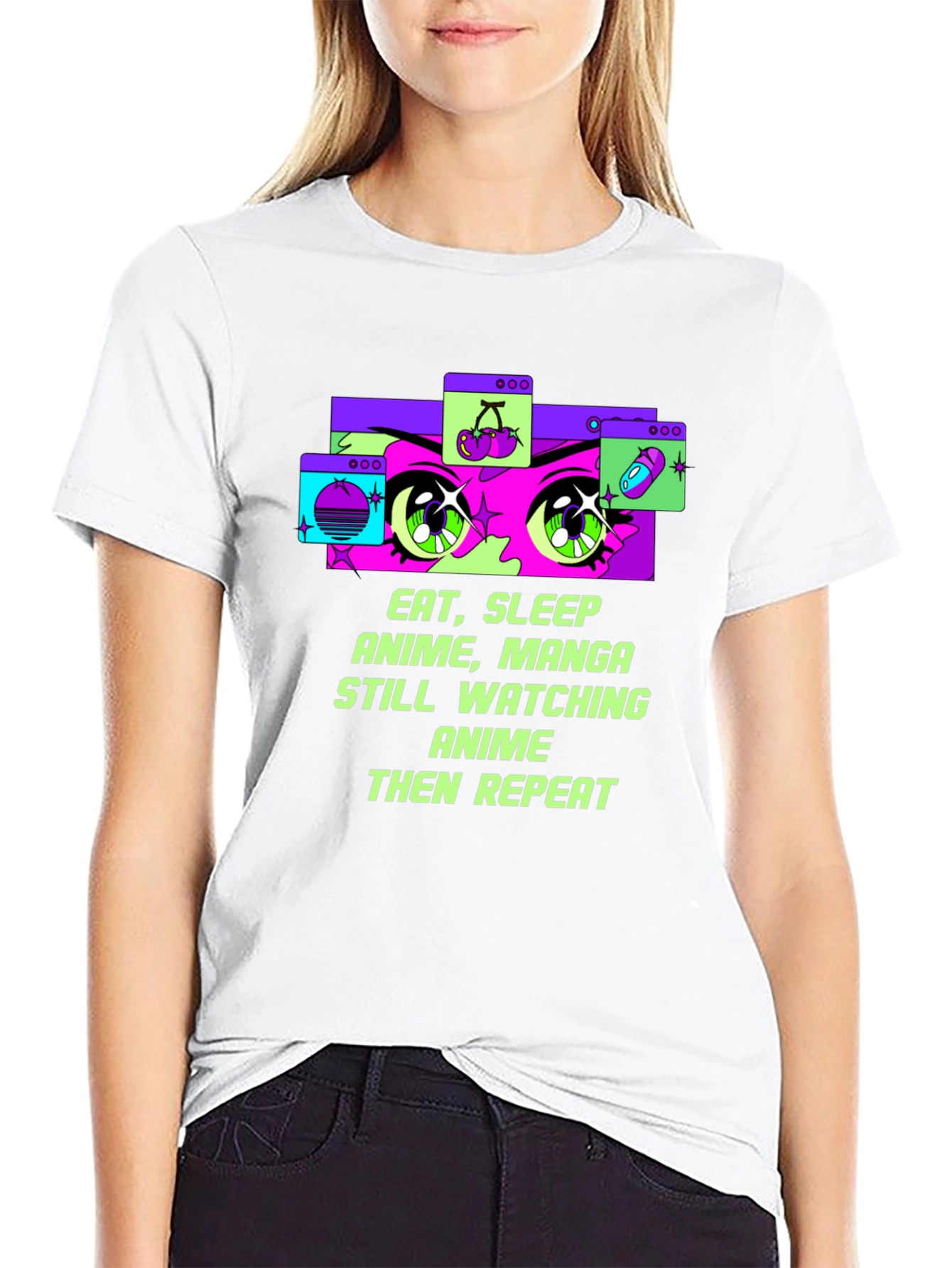 Eat Sleep Anime Repeat Black T-Shirt