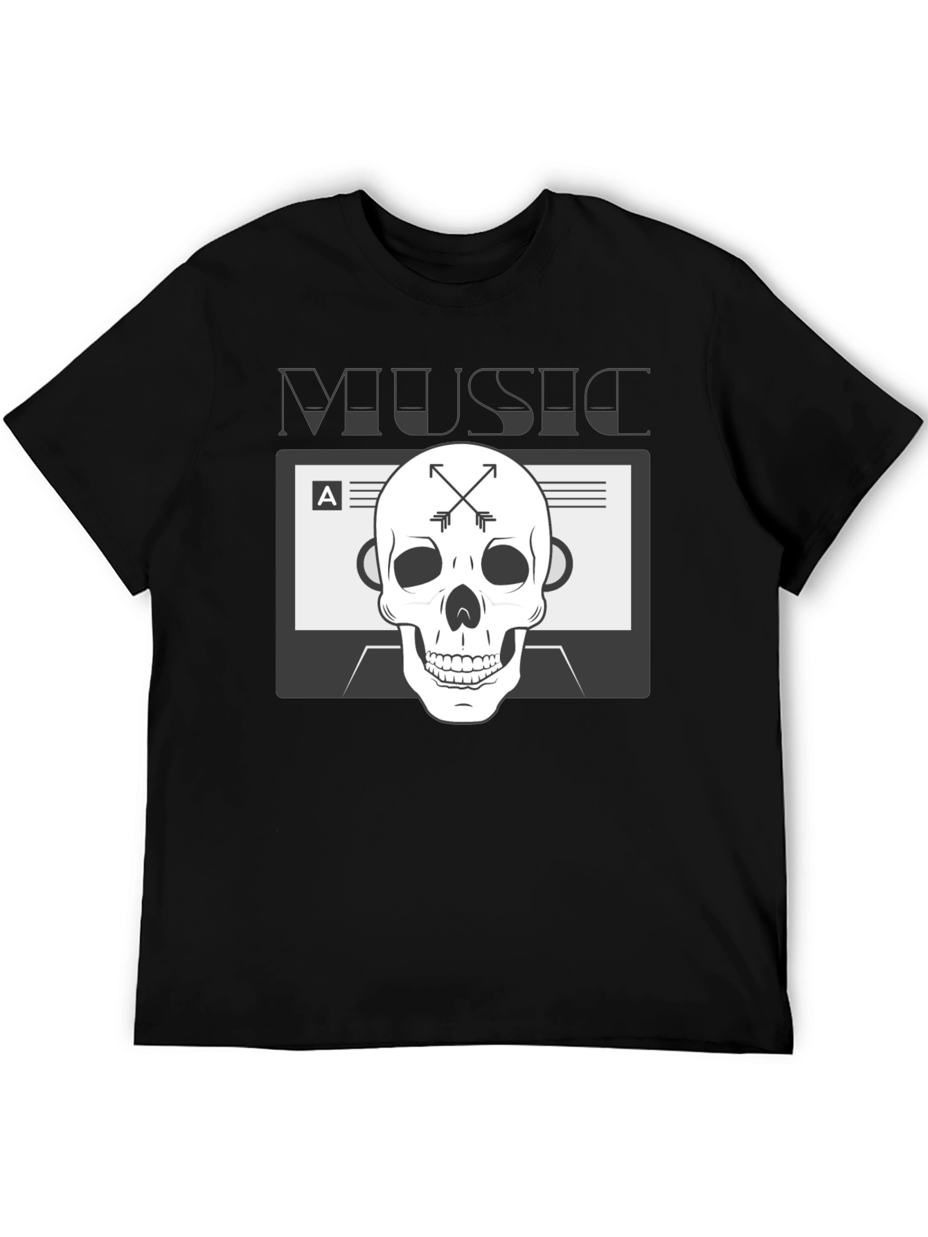 Music Skull Graphic Tee - Black Cotton Blend T-Shirt