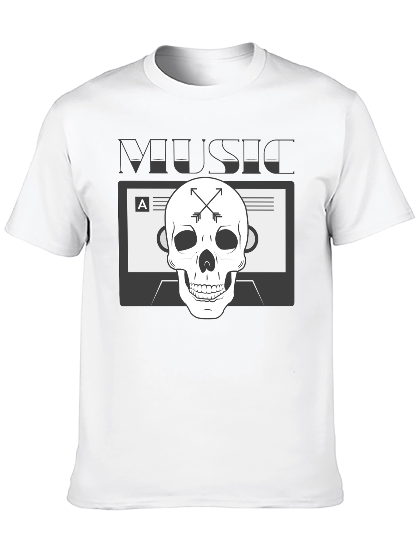 Music Skull Graphic Tee - Black Cotton Blend T-Shirt
