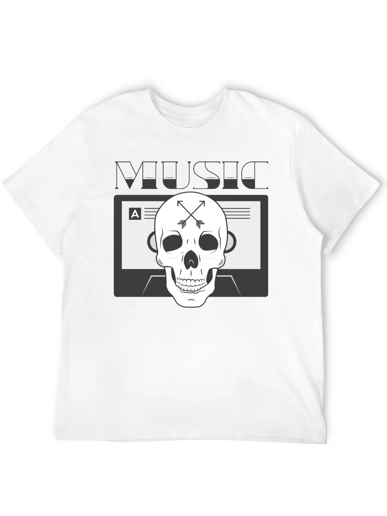 Music Skull Graphic Tee - Black Cotton Blend T-Shirt