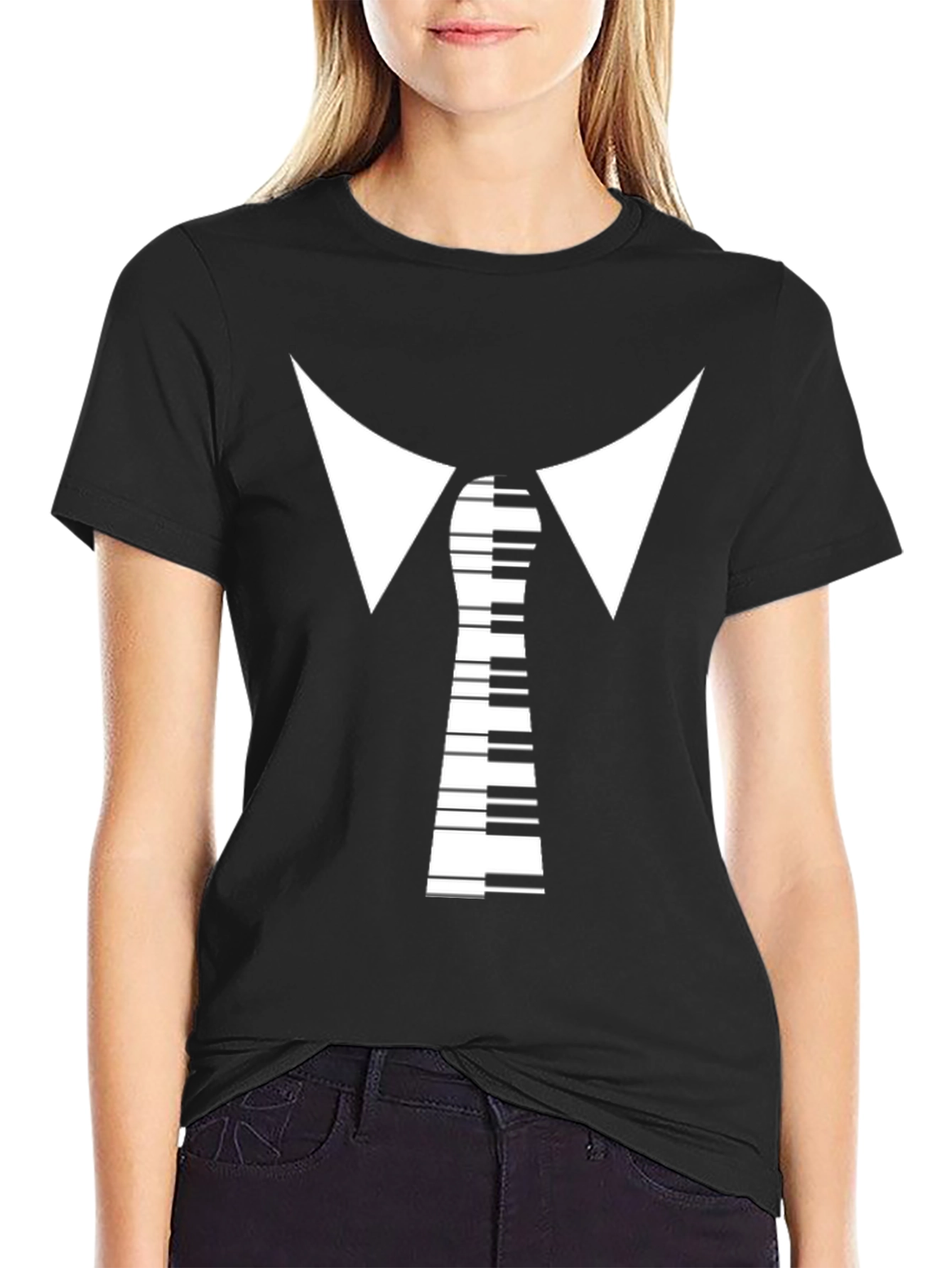 Piano Tie Graphic Tee - Music Lover T-Shirt