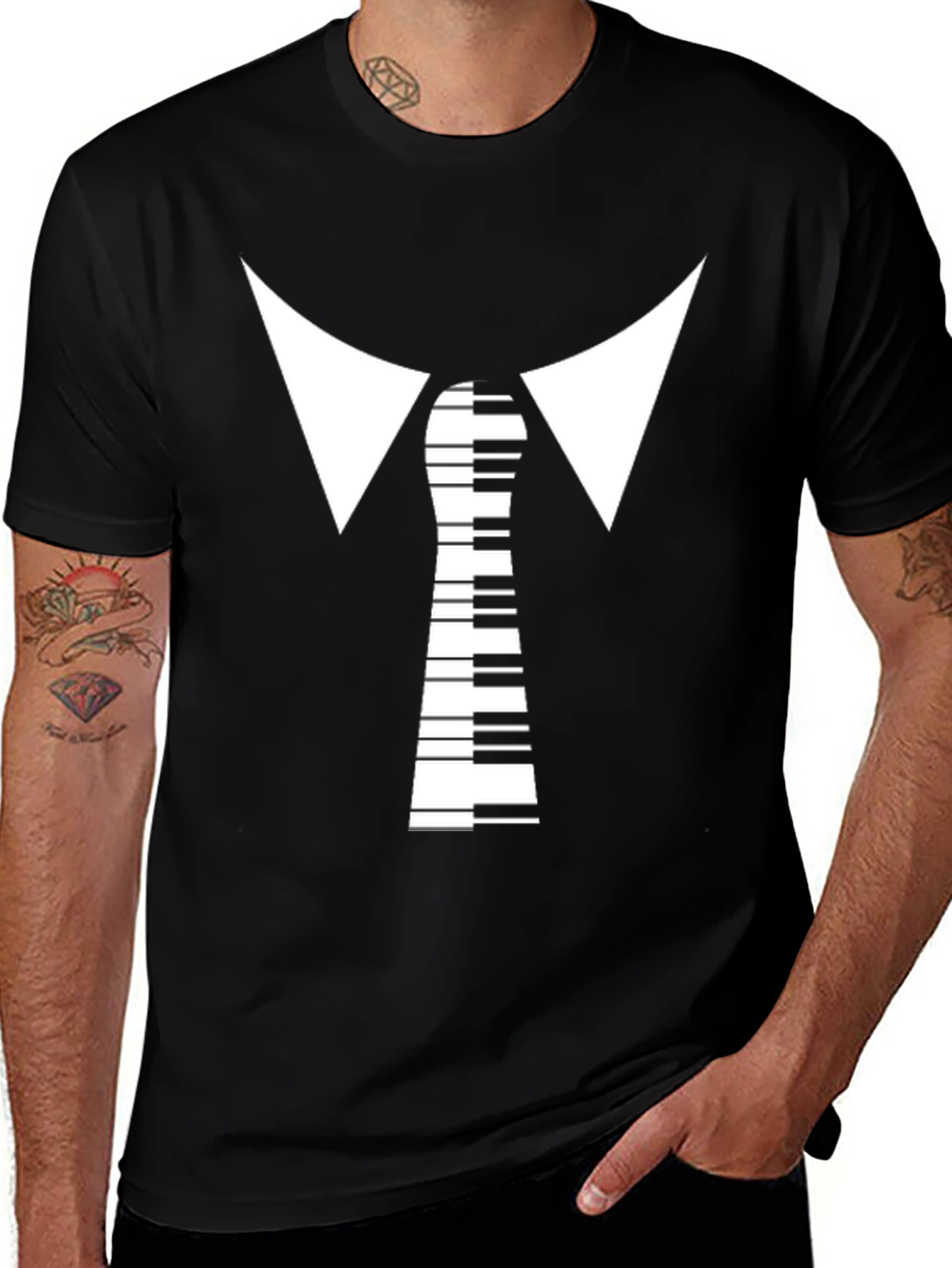 Piano Tie Graphic Tee - Music Lover T-Shirt
