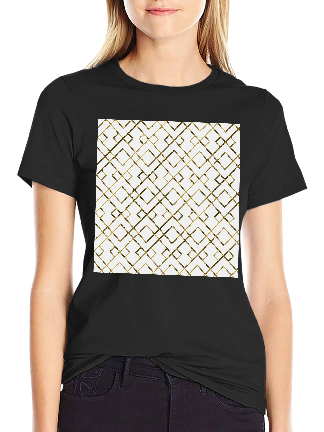 Geometric Patterned Tee - Modern Black T-Shirt
