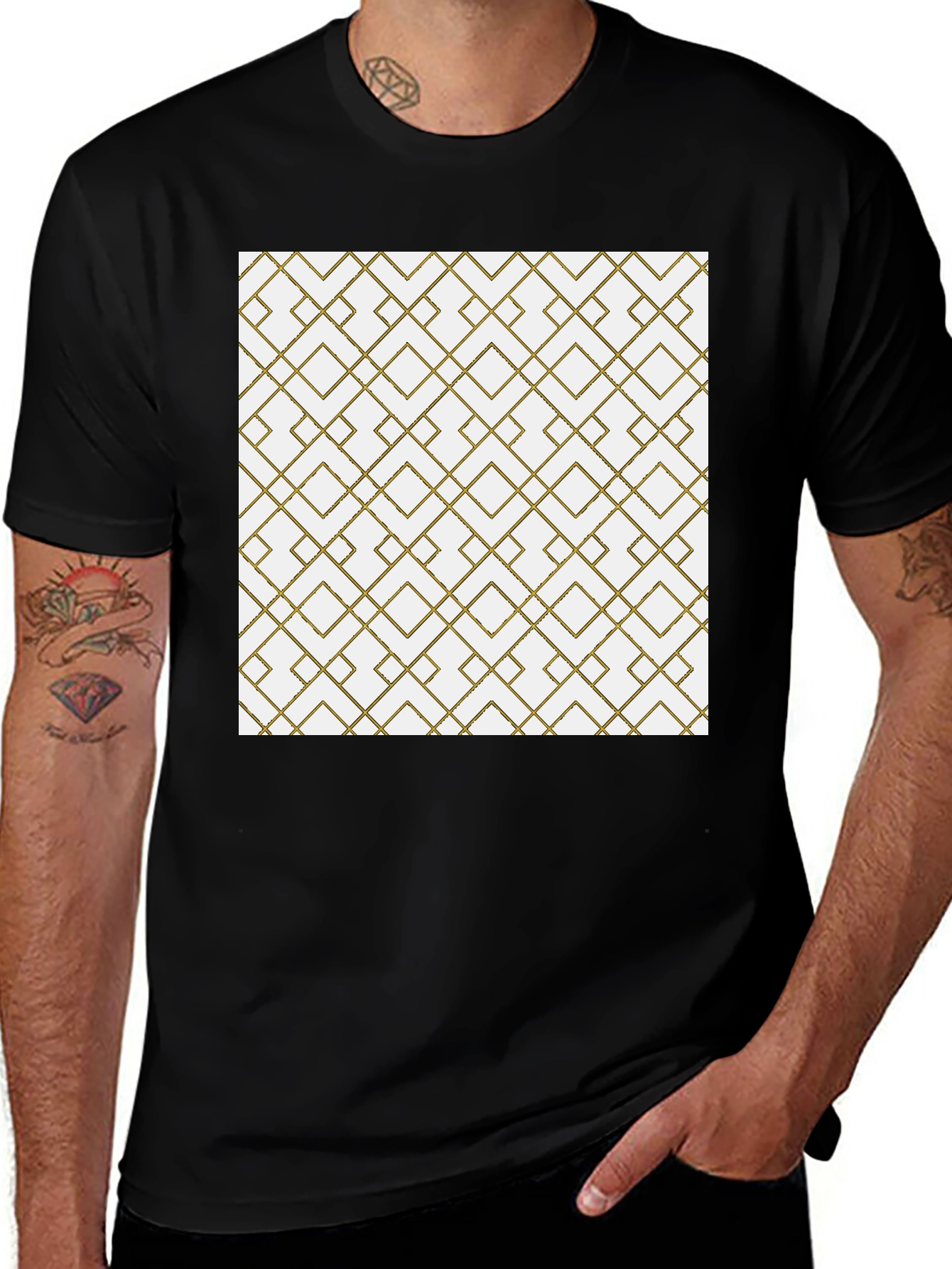 Geometric Patterned Tee - Modern Black T-Shirt
