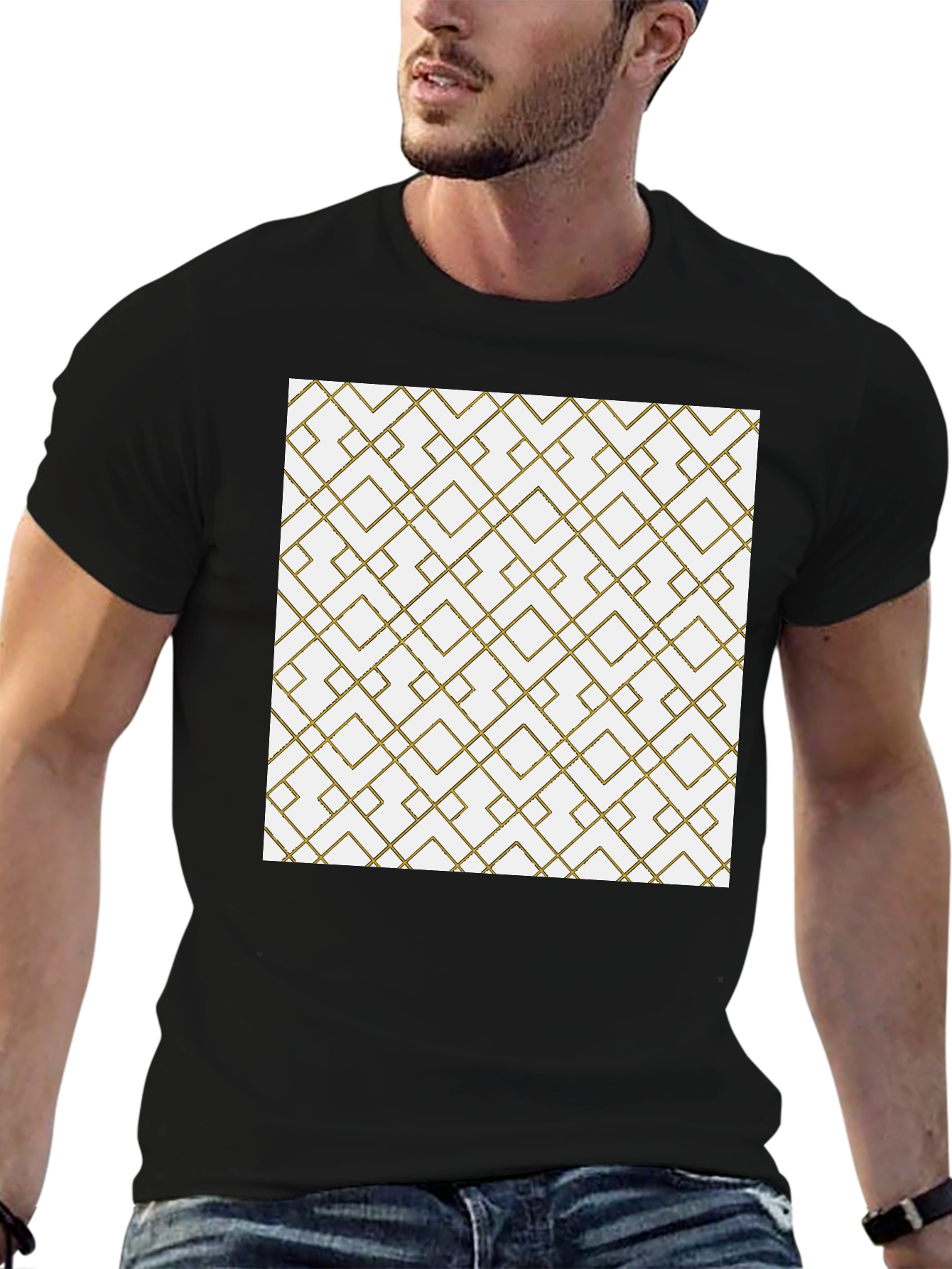 Geometric Patterned Tee - Modern Black T-Shirt