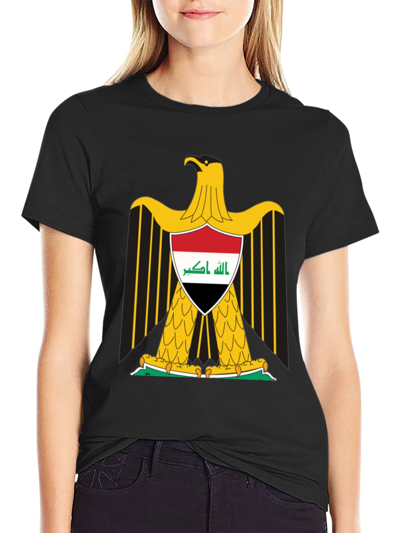 Iraq Flag Eagle Graphic Tee - Black