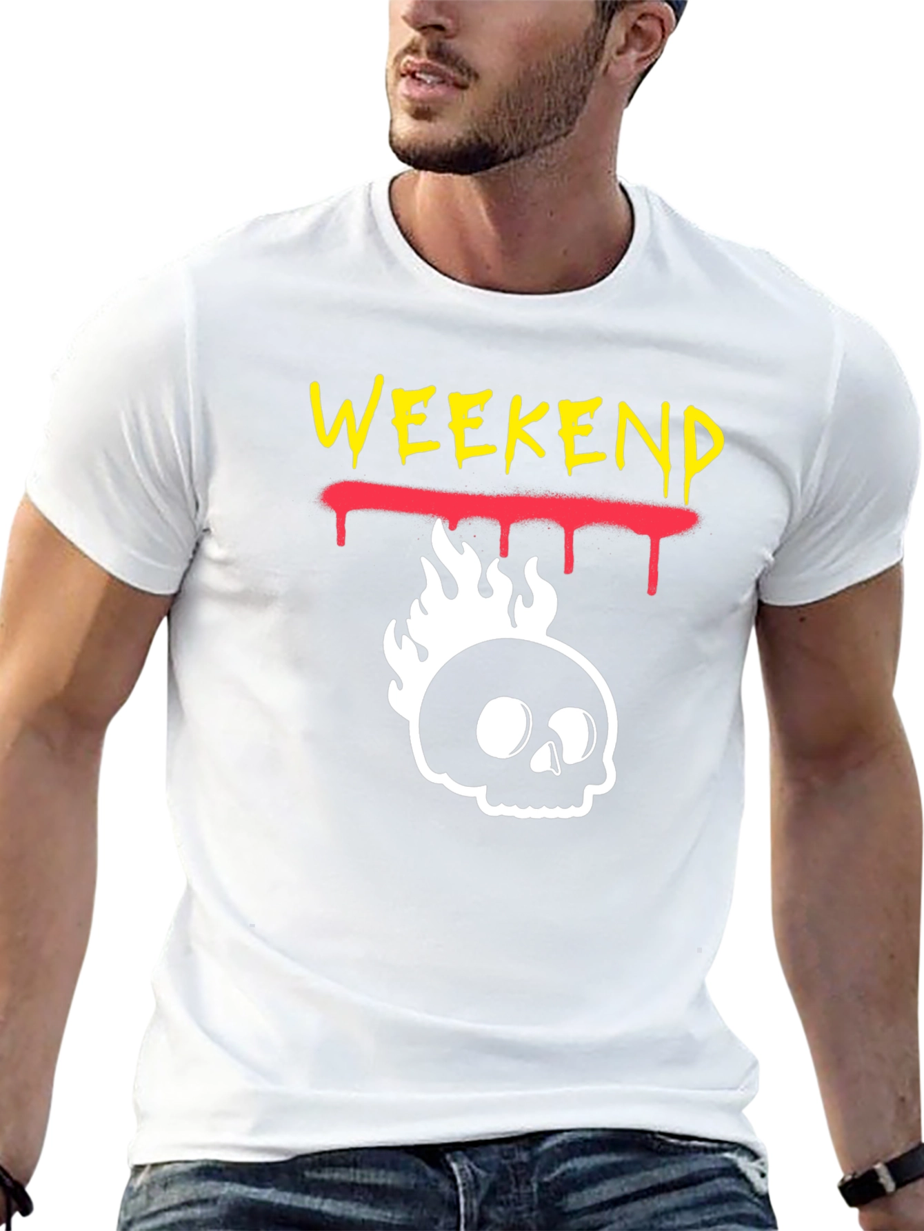 Weekend Skull Flame Graphic Tee - Black
