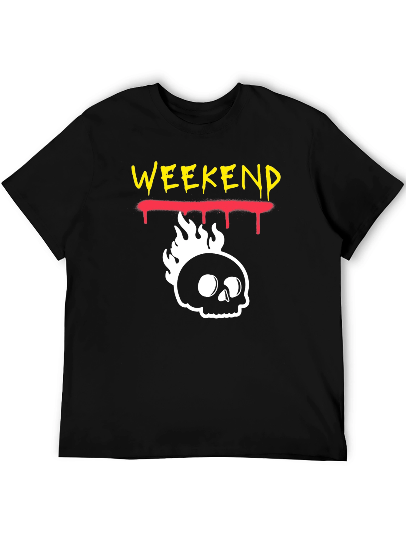 Weekend Skull Flame Graphic Tee - Black