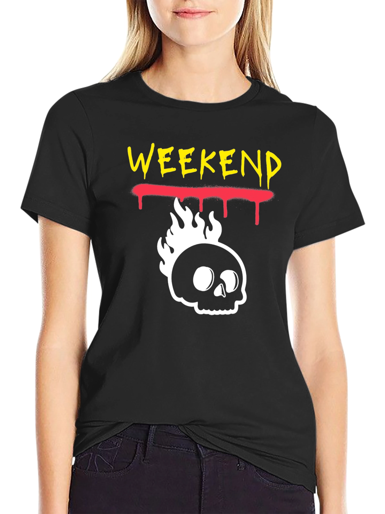 Weekend Skull Flame Graphic Tee - Black