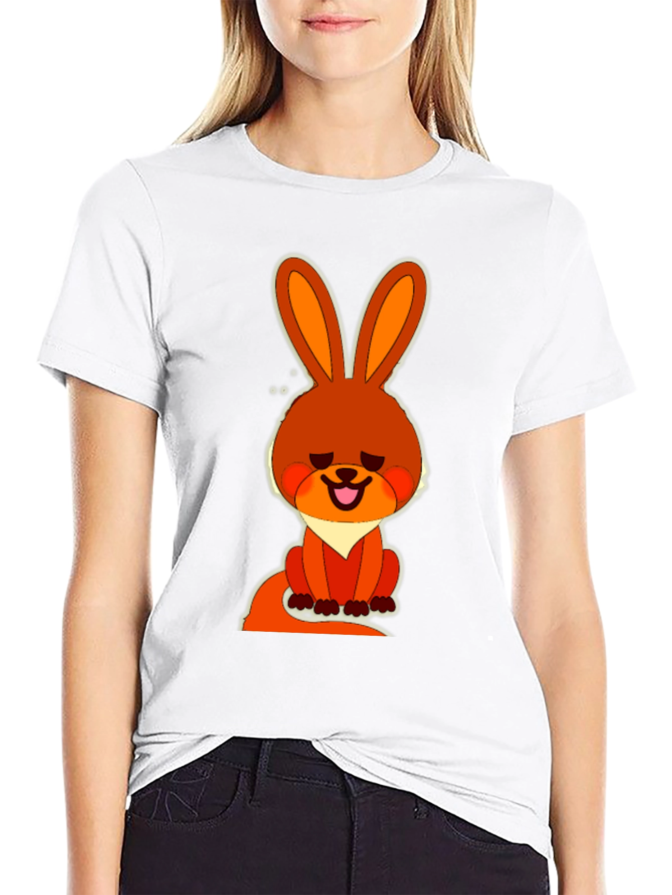 Cute Cartoon Rabbit Graphic Tee - Casual Black T-Shirt