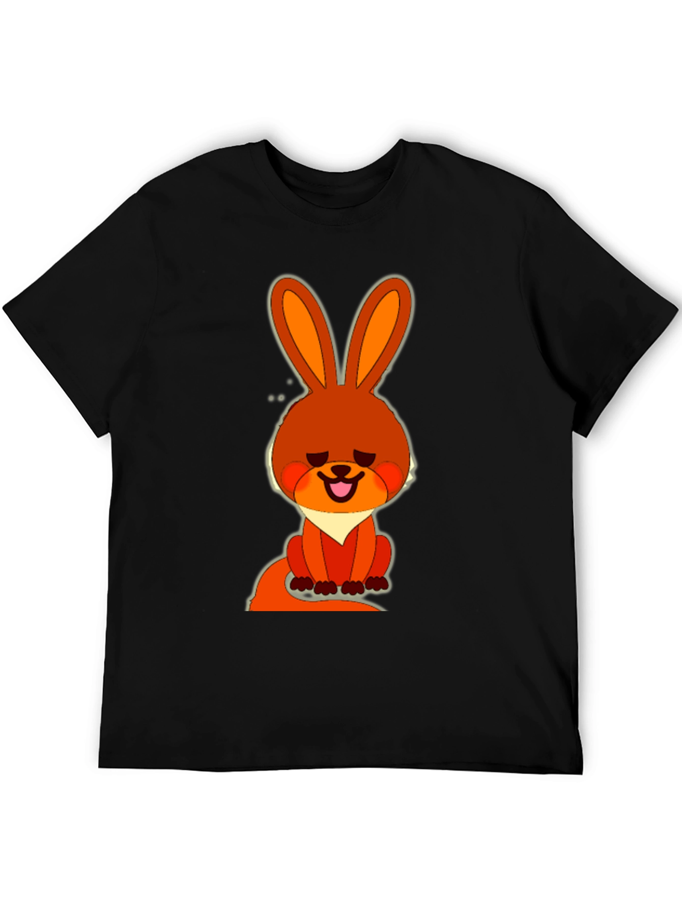 Cute Cartoon Rabbit Graphic Tee - Casual Black T-Shirt