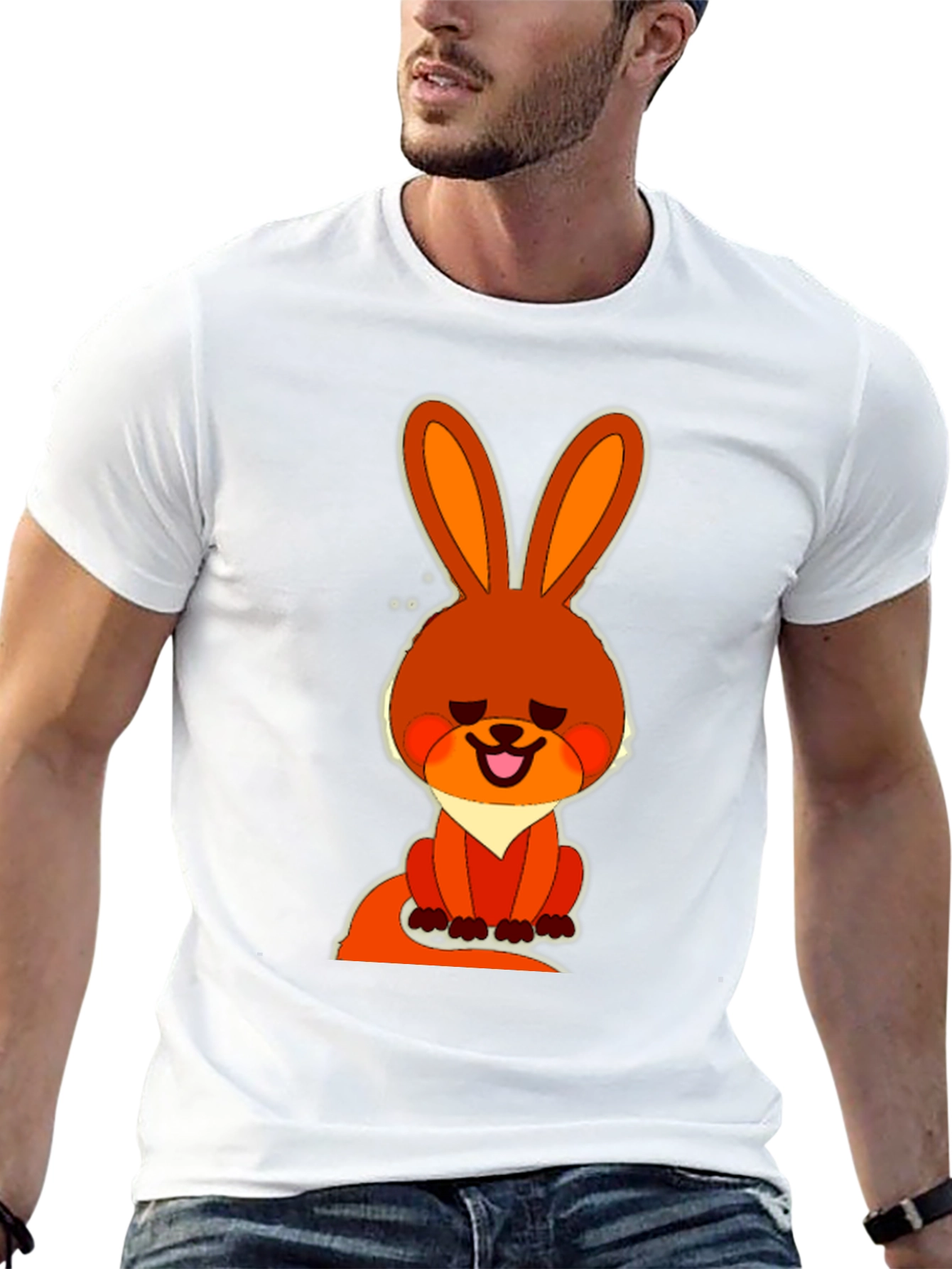 Cute Cartoon Rabbit Graphic Tee - Casual Black T-Shirt